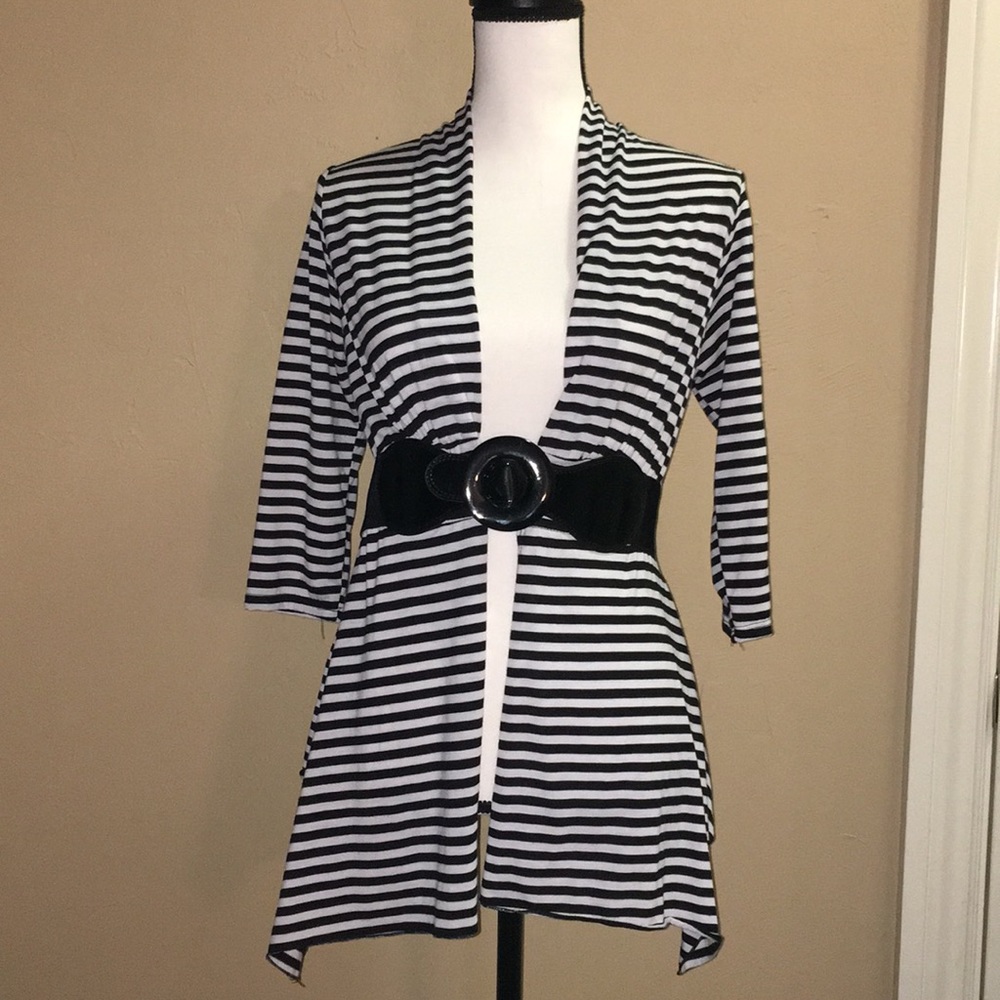 Belted Black & White Cardigan